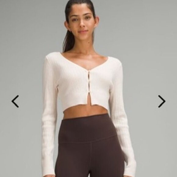 Rare Lululemon Ribbed Merino Wool Cropped Cardigan Women’s Size XL "Bone" - Picture 2 of 10